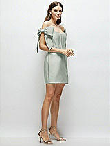 Side View Thumbnail - Willow Green Satin Off-the-Shoulder Bow Corset Fit and Flare Mini Dress