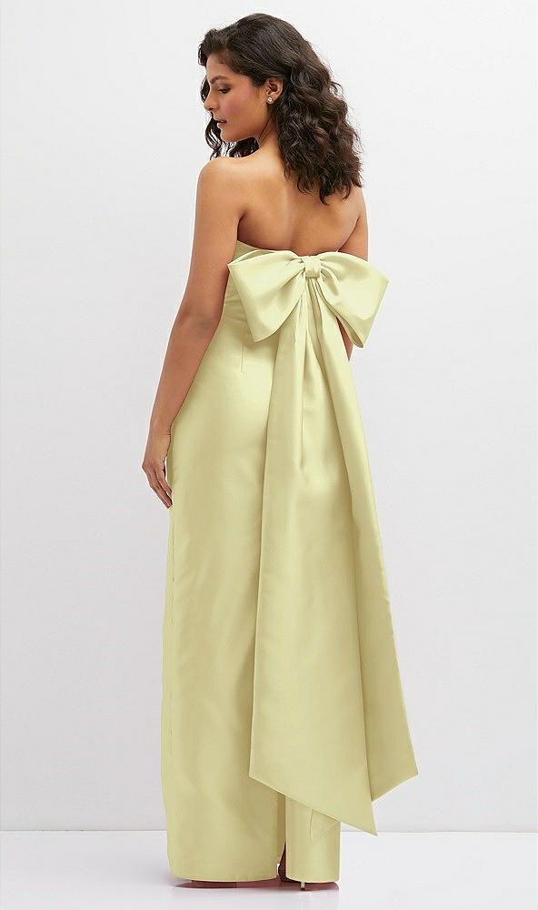 Back View - Butter Yellow Strapless Draped Bodice Column Dress with Oversized Bow