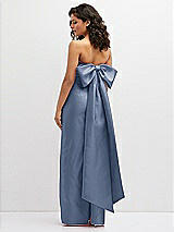 Rear View Thumbnail - Larkspur Blue Strapless Draped Bodice Column Dress with Oversized Bow