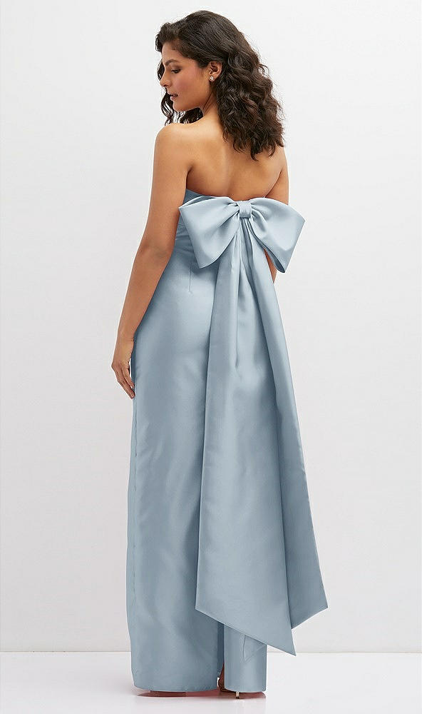 Back View - Mist Strapless Draped Bodice Column Dress with Oversized Bow