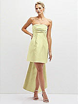 Front View Thumbnail - Butter Yellow Strapless Satin Column Mini Dress with Oversized Bow