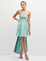 Front View Thumbnail - Coastal Strapless Satin Column Mini Dress with Oversized Bow