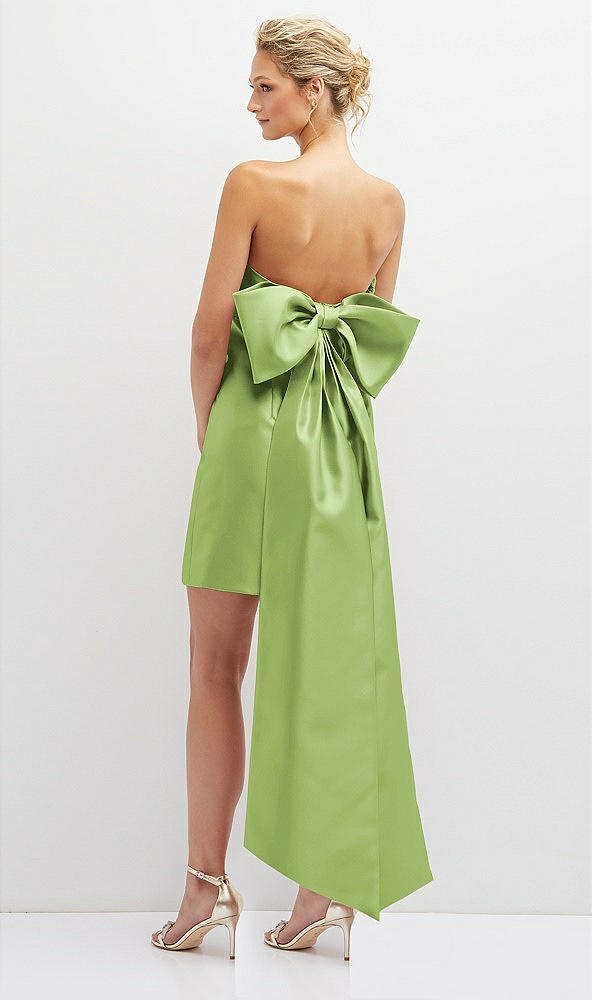 Back View - Mojito Strapless Satin Column Mini Dress with Oversized Bow