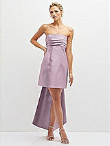 Front View Thumbnail - Suede Rose Strapless Satin Column Mini Dress with Oversized Bow