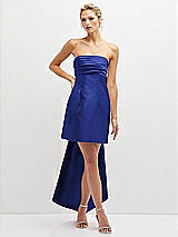 Front View Thumbnail - Cobalt Blue Strapless Satin Column Mini Dress with Oversized Bow