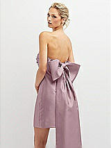 Alt View 1 Thumbnail - Dusty Rose Strapless Satin Column Mini Dress with Oversized Bow