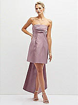 Front View Thumbnail - Dusty Rose Strapless Satin Column Mini Dress with Oversized Bow