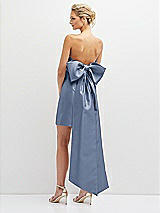 Rear View Thumbnail - Larkspur Blue Strapless Satin Column Mini Dress with Oversized Bow