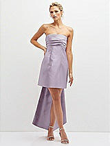 Front View Thumbnail - Lilac Haze Strapless Satin Column Mini Dress with Oversized Bow