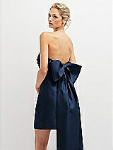 Alt View 1 Thumbnail - Midnight Navy Strapless Satin Column Mini Dress with Oversized Bow