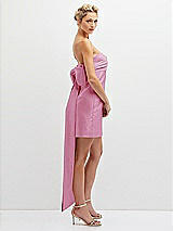 Side View Thumbnail - Powder Pink Strapless Satin Column Mini Dress with Oversized Bow