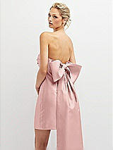 Alt View 1 Thumbnail - Rose - PANTONE Rose Quartz Strapless Satin Column Mini Dress with Oversized Bow