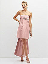 Front View Thumbnail - Rose - PANTONE Rose Quartz Strapless Satin Column Mini Dress with Oversized Bow