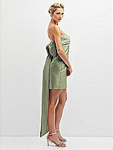 Side View Thumbnail - Sage Strapless Satin Column Mini Dress with Oversized Bow