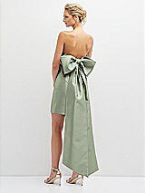 Rear View Thumbnail - Sage Strapless Satin Column Mini Dress with Oversized Bow