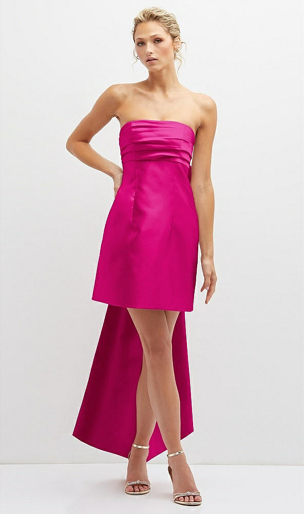 Front View - Think Pink Strapless Satin Column Mini Dress with Oversized Bow