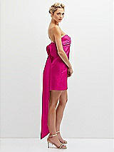 Side View Thumbnail - Think Pink Strapless Satin Column Mini Dress with Oversized Bow