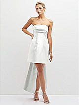 Front View Thumbnail - White Strapless Satin Column Mini Dress with Oversized Bow