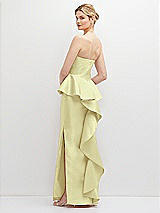 Rear View Thumbnail - Butter Yellow Strapless Satin Maxi Dress with Cascade Ruffle Peplum Detail