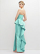 Rear View Thumbnail - Coastal Strapless Satin Maxi Dress with Cascade Ruffle Peplum Detail