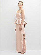 Side View Thumbnail - Cameo Strapless Satin Maxi Dress with Cascade Ruffle Peplum Detail