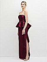 Side View Thumbnail - Cabernet Strapless Satin Maxi Dress with Cascade Ruffle Peplum Detail