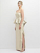 Side View Thumbnail - Champagne Strapless Satin Maxi Dress with Cascade Ruffle Peplum Detail