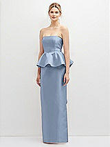 Front View Thumbnail - Cloudy Strapless Satin Maxi Dress with Cascade Ruffle Peplum Detail