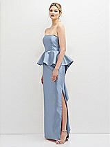 Side View Thumbnail - Cloudy Strapless Satin Maxi Dress with Cascade Ruffle Peplum Detail