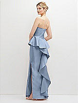 Rear View Thumbnail - Cloudy Strapless Satin Maxi Dress with Cascade Ruffle Peplum Detail