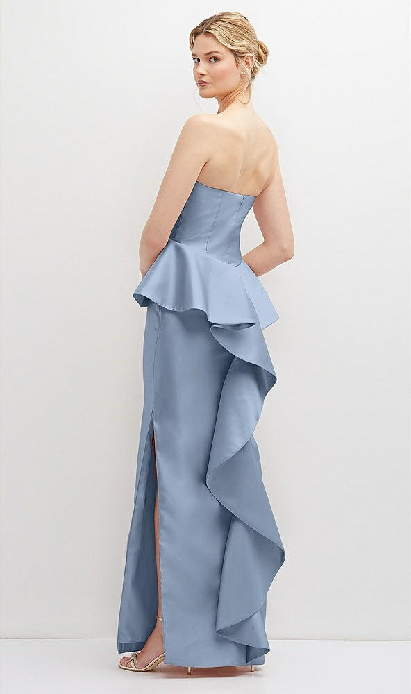 Back View - Cloudy Strapless Satin Maxi Dress with Cascade Ruffle Peplum Detail