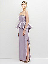 Side View Thumbnail - Lilac Haze Strapless Satin Maxi Dress with Cascade Ruffle Peplum Detail