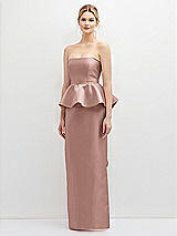 Front View Thumbnail - Neu Nude Strapless Satin Maxi Dress with Cascade Ruffle Peplum Detail