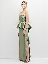 Side View Thumbnail - Sage Strapless Satin Maxi Dress with Cascade Ruffle Peplum Detail