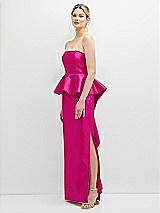 Side View Thumbnail - Think Pink Strapless Satin Maxi Dress with Cascade Ruffle Peplum Detail