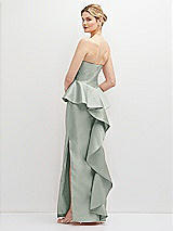 Rear View Thumbnail - Willow Green Strapless Satin Maxi Dress with Cascade Ruffle Peplum Detail