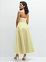 Rear View Thumbnail - Butter Yellow Draped Bodice Strapless Satin Midi Dress with Full Circle Skirt