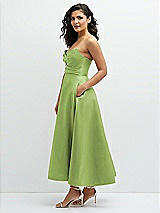 Side View Thumbnail - Mojito Draped Bodice Strapless Satin Midi Dress with Full Circle Skirt