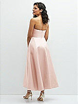 Rear View Thumbnail - Blush Draped Bodice Strapless Satin Midi Dress with Full Circle Skirt