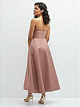 Rear View Thumbnail - Neu Nude Draped Bodice Strapless Satin Midi Dress with Full Circle Skirt