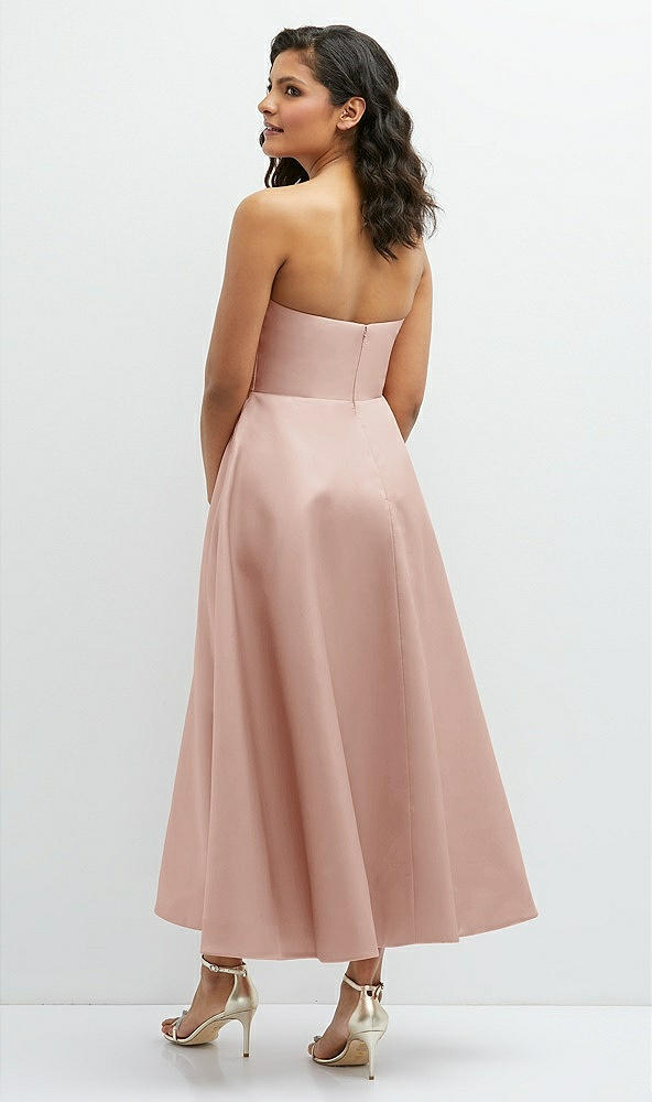 Back View - Toasted Sugar Draped Bodice Strapless Satin Midi Dress with Full Circle Skirt