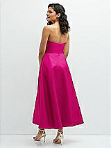 Rear View Thumbnail - Think Pink Draped Bodice Strapless Satin Midi Dress with Full Circle Skirt