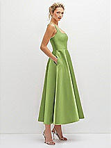 Side View Thumbnail - Mojito Square Neck Satin Midi Dress with Full Skirt & Pockets