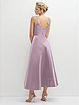 Rear View Thumbnail - Suede Rose Square Neck Satin Midi Dress with Full Skirt & Pockets