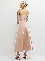 Rear View Thumbnail - Cameo Square Neck Satin Midi Dress with Full Skirt & Pockets