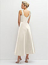 Rear View Thumbnail - Ivory Square Neck Satin Midi Dress with Full Skirt & Pockets