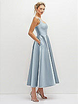 Side View Thumbnail - Mist Square Neck Satin Midi Dress with Full Skirt & Pockets