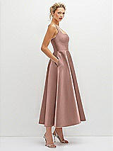 Side View Thumbnail - Neu Nude Square Neck Satin Midi Dress with Full Skirt & Pockets