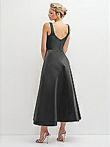 Rear View Thumbnail - Pewter Square Neck Satin Midi Dress with Full Skirt & Pockets