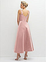 Rear View Thumbnail - Rose - PANTONE Rose Quartz Square Neck Satin Midi Dress with Full Skirt & Pockets